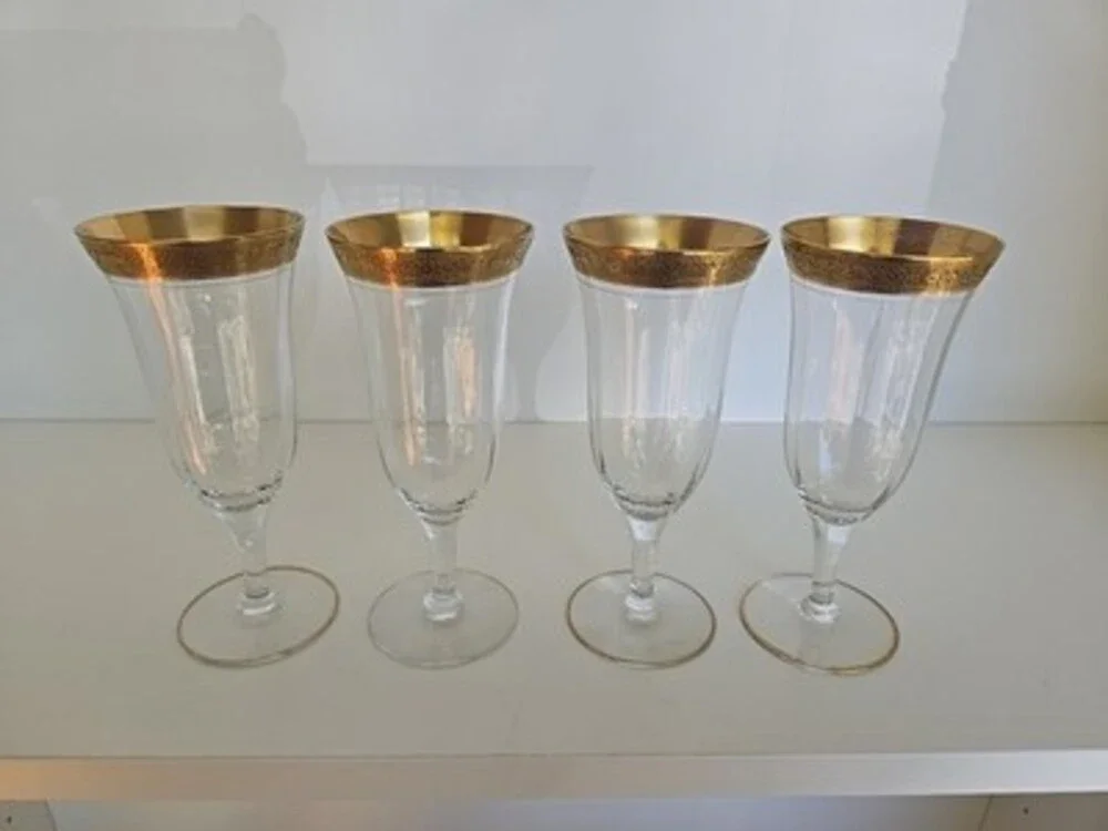 Champagne Flute Gold Rim Tiffin Franciscan Vintage Ramble Rose Valencia - 4